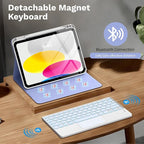 MoKo iPad 11th/10th Generation Case with Keyboard 2025/2024, 7 Colors Backlight & Multi-Touch Trackpad, Detachable Keyboard Folio Stand Cover with Pencil Holder, Lavender Purple