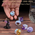 QMAY DND Dice Set -D&D Polyhedral Dice (7pcs) for Dungeons and Dragons (Water Blue and Purple)