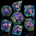 ARUOHHA Liquid Core DND Dice Set, 7pcs Resin Sharp Edged Dragons Dice RPG Role Playing Games, Purple Blue Polyhedral Dungeons D and D Dice with Gift Box D20 D12 D10 D8 D6 D4