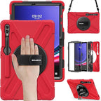 BRAECN for Galaxy Tab S10 Plus/S9 FE+/S9+/S7+/S8+/S7 FE 12.4 inch Case,Heavy Duty Shockproof Case with Carrying Shoulder Strap, S Pen Holder, Kickstand, Hand Strap for Samsung Galaxy Tab S10+-Red