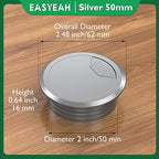 2 Pcs Desk Grommet 2" / 50 mm, Desk Cord Hole Cover, Cable Grommet ABS Plastic, Desk Hole Grommet for Home & Office Pc, Detachable Adjustable Cable Cord Organizer-Silvery