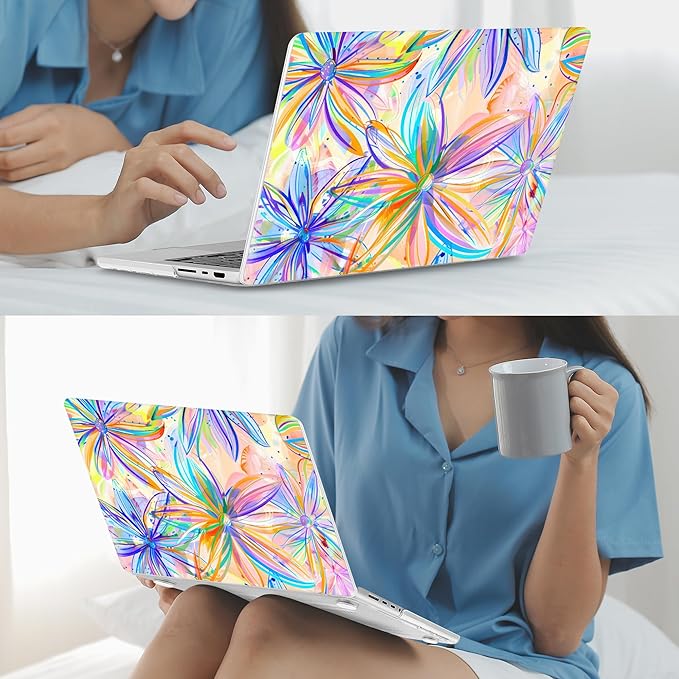 Mektron Case for MacBook Pro 16" M4 A3403 A3186 M3 A2991 M2 A2780 M1 A2485 (2021/2023/2024) Pro/Max with Touch ID, Hard Shell Plastic Laptop Cover Keyboard Cover, Watercolor FlowerC328