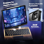 KITONE for iPad Air 11 Inch (M3/M2,2025/2024) Transperant Case with Wireless Keyboard, 7 Color Backlight, Trackpad, 360°Rotating Stand for 10.9" iPad Air 5th/4th, 11" iPad Pro 4/3/2/1 Case, Cyberpunk