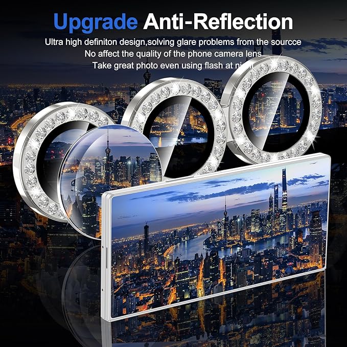 for Samsung Galaxy Z Fold 7 Camera Lens Protector, Individual Metal Ring Tempered Glass Lens Cover, [Strong Adsorption] Scratch Resistant Ultra-Thin HD Clear Lens Cover, 1 Set-Slivery Diamond