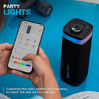 JLab JBuds Party Portable Bluetooth Speaker, 2 Full-Range Drivers + 2 Passive Woofers, IP56 Waterproof, 12 Hours Playtime, Connect Multiple Speakers, Custom Sound + RGB Lighting via App, Black