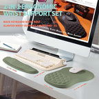 2-in-1 Ergonomic Set, Wave Rise Keyboard Wrist Rest and Massage Bulge Slope Mouse Pad Wrist Support, Cushion Memory Foam Integrated to Relieve Wrist Pain, Olive Green