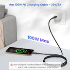 Elebase USB Type C to C 100W Cable 10FT with USB Adapter,Fast Charging PD Charger Cord for iPhone 16 15 Pro Max Plus,Samsung Galaxy S23 S24,Car Play,MacBook Mac,iPad 9 10,Z Flip Fold 4 5,Ultra,A53 A54