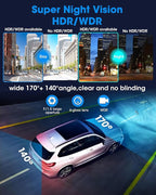 WiFi 4K Rear View Mirror Camera 12" Mirror Dash Cam Front and Rear w 64G TF Card WDR & HDR Night Vision Loop Recording 24H Parking Assistance Rear View Mirror Dash Cam 2160P