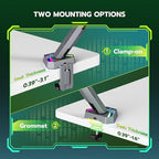 ARES WING RGB Single Monitor Arm Desk Mount for 17-45 inches Flat and Curved Monitors, Holds 35.2 lbs Heavy Duty, Adjustable Ultrawide Monitor Arm with Clamp & Grommet Base, 75/100 VESA Mount, Gray