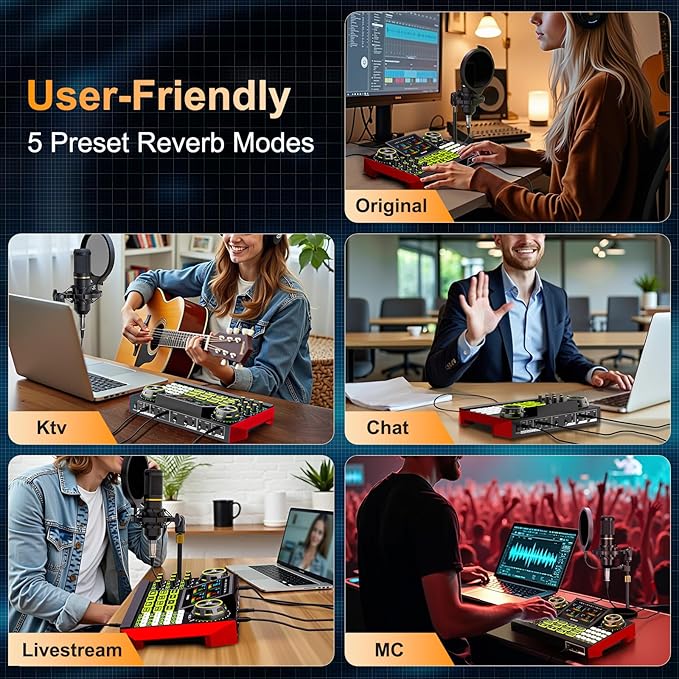 Podcast Equipment Bundle – Condenser Microphone with 3.5mm Audio Interface, Live Sound Card & Soundboard for PC, for Podcasting,Singing, Phone Streaming