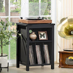 Record Player Stand with Vinyl Record Storage,Black Record Player Table Holds up to 160 Albums,Large Wood Turntable Stand Cabinet Dispaly Shelf for Living Room,Bedroom,Office