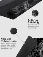 TopMade Mouse Pad with 15W Fast Wireless Charging, 31.5"x15.75" XXL Large Gaming Waterproof Desk Pad with Ultra-Smooth Surface, Non-Slip Base, Computer Desk Mat, Black Topographic Map #2