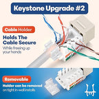 Everest 45° Angled RJ45 Cat6 Keystone Jacks 10-Pack in Light Almond - Slim Profile Female RJ45 Connectors - Cat 6 Keystone Jack - Compatible with 45° Angled Speed Termination Tool - 45Term