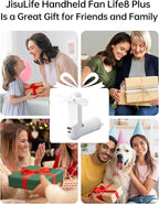 JISULIFE Handheld Fan with 4500 mAh Powerbank Max 37 Hours Runtime, Pocket Portable Battery Operated or USB Powered Folding Personal Fan, 3 Speeds, Gifts for Women Men Kids Gift for Festival-White