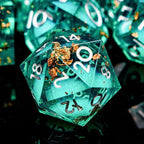 DND Dice Green Liquid Core Dice Set with Metal Box, Handmade Sharp Edge D and D Polyhedral Dice for use with RPG D&D Role Playing Game
