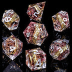 Magic Golden Ring DND Dice Set Sharp Edge Resin Dice with Case, Pink Flower Lord D and D Dice for use with D&D RPG Role Playing Games, Polyhedral Dice Set D20 D12 D10 D8 D6