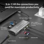 j5create Laptop Docking Station, 9-in-1, 4K60Hz HDMI, USB-C 10Gbps, 2 USB-A 10Gbps, 100W PD with USB-C 5Gbps, Ethernet, SD 4.0 Card Reader, for MacBook, XPS, Surface Pro (JCD393)