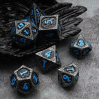 Haxtec Metal DND Dice Set Black Blue Dragon D&D Dice Set with Leather Dice Bag Metal Polyhedral Dice Compatible with Dungeons and Dragons Gifts TTRPG Dice
