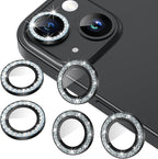 AGVEE 3+3 6 Pack for iPhone 15/15 Plus, Bling Diamond & Glitter Metal Ring 9H Tempered HD Glass Camera Protector Cover Film