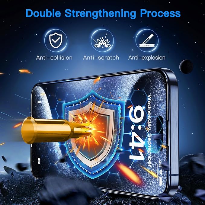 Uyiton Anti-Blue Light for iPhone 15 Pro Max Screen Protector - Unbreak-Glass Full Coverage Case Friendly Scratch Resistance 9H Tempered Glass Screen Protector for iPhone 15 Pro Max, 2 Pack