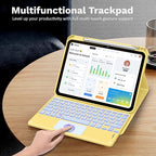 MoKo Touch Keyboard Case for iPad (A16) 11th Generation 11 inch 2025, iPad 10th Generation 10.9 inch Case with Pencil Holder, 7 Colors Backlit Multi-TrackPad Detachable Bluetooth Keyboard,Light Yellow