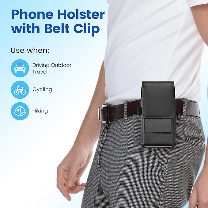 Mopaclle Vertical Phone Holster with Rotating Belt Clip, Compatible with iPhone 17 Pro, iPhone 16 15 14 13 12 Pro, Galaxy S25 S24 S23 S22 – Cell Phone Belt Holder for Men Women, Fits with Case On