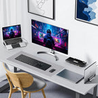 ALOANES Silvery Waterproof Desk Mat, Large Mouse Pad with Extended Mouse Mat, with Anti Slip Base, Stitched Edge, Grain Jacquard Surface, Perfect for Gamer, Office & Home, 11.81''x31.50''x0.12''