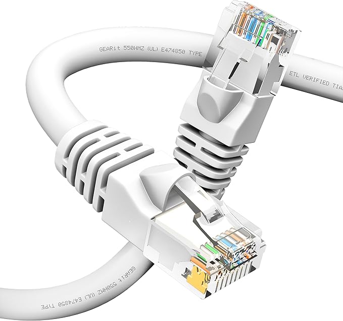 GEARit Cat 6 Ethernet Cable (1-Pack 5 Feet) Cat6 Network Patch, 10Gbps, RJ45, Snagless Cord, Gold-Plated Connectors, Internet for PC, TV, Tablet, Router, Printer, Servers, IT Data Center - White