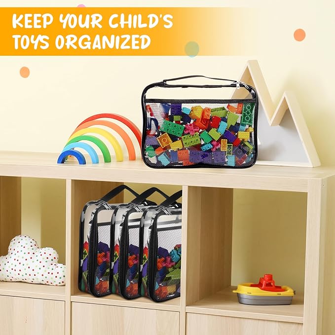 8 Packs Toy Storage Bags with Zipper, Clear PVC Organizing Bags, Reusable Toy Storage Organizer with Portable Handle, Travel Waterproof Organizer Bags for Building Blocks, Puzzle, Toys and Books