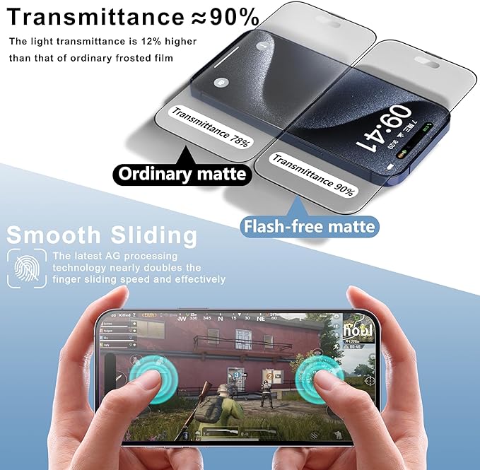 2 Pack Matte Screen Protector for iPhone 15 Pro 6.1-Inch Auto Dust Removal, No Bubbles, Tempered Glass Film, Easy Installation