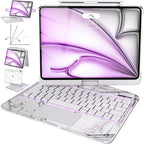 Intermerge Clear Keyboard Case for iPad Air 11" (M3/M2, 2025/2024), Air 5th/4th, Pro 11" 2022-2018, 360° Swivel Multi-Touch Trackpad, 7-Color Backlit, Pencil Holder, Type-C, Frost Pulse