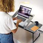 CloudTrip Plus XL Adjustable Laptop Desk with Light, USB Port, iPad Holder, Drawer Storage - Larger 23.6IN Adjustable Lap Desk for Bed, Home Office, Breakfast Tray, Fordable Legs Desk (Walnut)