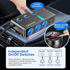 Cigarette Lighter Adapter, 222W 3 Socket Car Cigarette Lighter Plug USB Charger Multi Port 12V Car Plug Outlet Splitter with LED Voltage Display Independent Switches