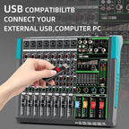 Depusheng PA8 Professional Audio Mixer Sound Board Console Desk System Interface 8 Channel Digital USB Bluetooth MP3 Computer Input 48V Phantom Power Built-in 256 Reverb Effect, Black