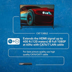 OREI 1x4 HDMI Extender Splitter Over Single Cable CAT6/7 1080P With IR Remote EDID Management - Up to 400 Ft - Loop Out - Low Latency Black