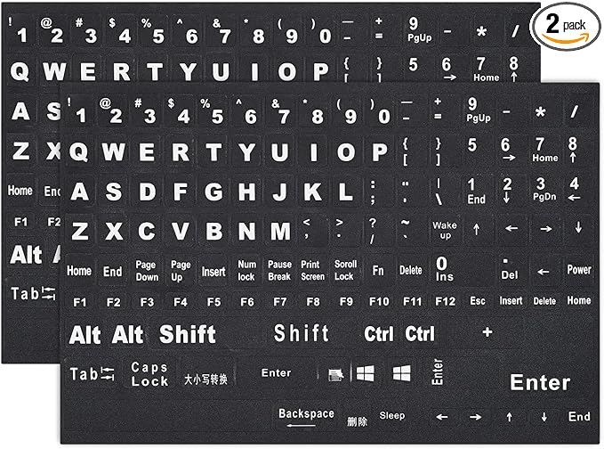 2PCS English Keyboard Stickers Replacement Letters, Full Size Big Letter QWERTY Keyboard Sticker Universal for PC Computer Laptop Desktop, Matte Keyboard Alphabet Stickers