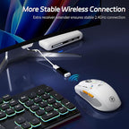 TENMOS M530 Wireless Gaming Mouse, 2.4G/Bluetooth/USB C Wired Rechargeable Mouse, 12000 DPI, RGB, 6 Programmable Buttons, Honeycomb Magnetic Cover, with Receiver Extender for Laptop/PC/Mac, White