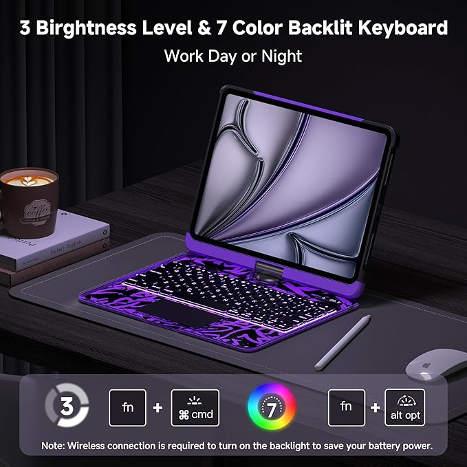 Keyboard Case for iPad 11 inch Pro 4/3/2/1st Gen & 11’’ iPad Air 2025 M3, 2024 M2 & 10.9" iPad Air 5th/4th Gen, 360° Rotating Stand Transparent Protective Cover with Pencil Holder (Purple)