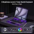 Keyboard Case for 12.9 inch iPad Pro 6/5/4/3rd Gen & 13 inch iPad Air (2025 M3, 2024 M2) Wireless Keyboard with Trackpad 7 Color Backlit, Transparent Protective Cover with Pencil Holder (Purple)