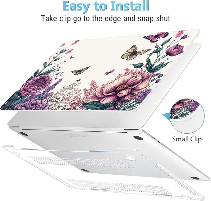Mektron for MacBook Pro 13-inch Case 2022 2021 2020 Release A2338 M2 M1 A2289 A2251, Printed Plastic Hard Shell Cover for New MacBook Pro 13.3-inch Touch Bar Fits Touch ID, Butterfly Flower C077
