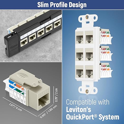 Everest 45° Angled RJ45 Cat6A Keystone Jacks 50-Pack in Ivory - Slim Profile Female RJ45 Connectors - Cat 6A Keystone Jack - Compatible with 45° Angled Speed Termination Tool - 45Term (B0BL3GS7ZY)