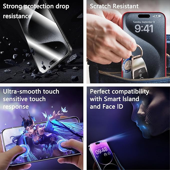 2 Pack Screen Protector for iPhone X/iPhone XS/iPhone 11 Pro, 9H Tempered Glass, Full Coverage, Anti-Fingerprint, Auto Dust-Elimination, No Bubble, Easy Installation