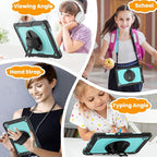 SEYMAC stock Case for Samsung Galaxy Tab A9 8.7'', Full-Body Drop Protection Case with Screen Protector Pencil Holder [360° Rotating Hand Strap] &Stand, SkyBlue+Black