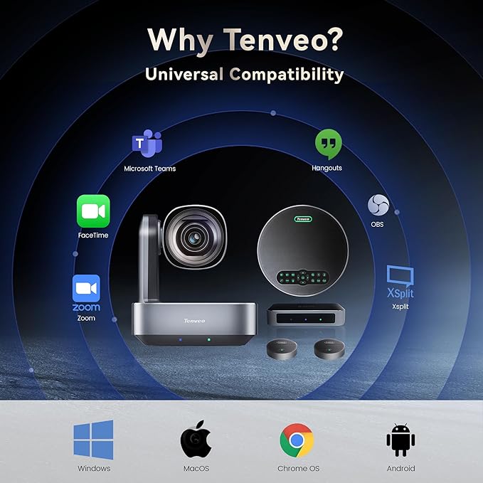 Tenveo 4K PTZ Conference Room Camera System Audio and Video Conferencing 12X Optical Zoom HDMI PTZ Camera and Bluetooth Speakerphone with 2 Expansion Mics Bundle Wide Angle for Large Remote Meetings
