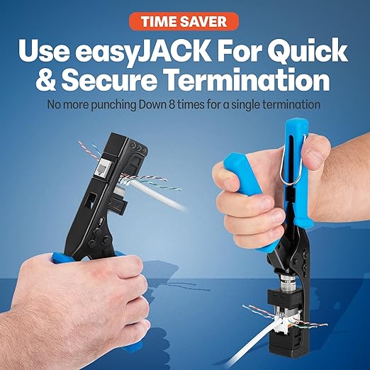 Everest easyJACK - 90° Angled Speed Termination Keystone Tool Set - with 20-Pack of RJ45 Cat6 Keystone Jacks in White (Slim Profile Design) - Time Saver Network Punch Down Tool Cat6