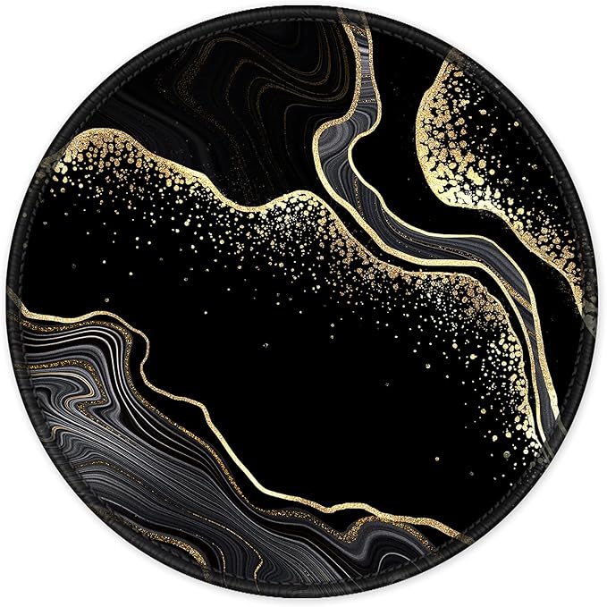 ITNRSIIET Round Mouse Pad with Stitched Edge Premium-Textured Waterproof Non-Slip Rubber Base Desktop Protection Mat Diameter 8.7 inches, Black Gold Marbling