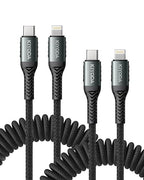 Coiled USB C iPhone Charger 3FT 2Pack, Braided Type C to Lightning Cable for Car [Apple MFi Certified] Fast Charging Cord Compatible with iPhone 14 Pro/Pro Max/Plus 13 12 11 8 7 6s 6 SE XS XR X, iPad