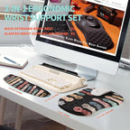 2-in-1 Ergonomic Set, Wave Rise Keyboard Wrist Rest and Massage Bulge Slope Mouse Pad Wrist Support, Cushion Memory Foam Integrated to Relieve Wrist Pain, Multicolour Cat Claws