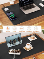 TopMade Mouse Pad with 15W Wireless Charging, XXL Large Leather Desk Mat, Waterproof Gaming Mousepad Home Office Desk Pad Protector, Computer Keyboard Pad, Mouse Mat for for MacBook, PC, Laptop, Black