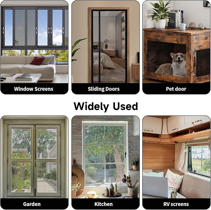 Window Screen Door Repair/Replacement Kit,59" x158" Adjustable Durable Fiberglass Window Screen Mesh,with Spline/Roller/Hook/Clips Screen Door Repair Kit,DIY Window,Porch Sliding Door(Black)
